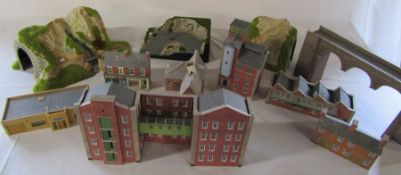 2 boxes of assorted model railway buildings, accessories and track (af) - sample shown