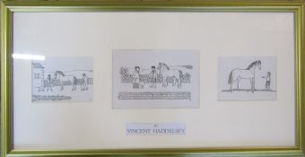 Vincent Haddelsey (1934-2010) three original equestrian related pen and ink drawings, two signed