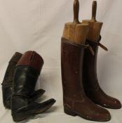 2 pairs of leather riding boots (1 with wooden boot trees)