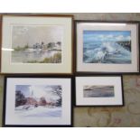 Various landscape framed prints inc Turf Lock, Exeter Canal by Brian Hayes & The University of