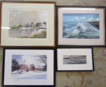 Various landscape framed prints inc Turf Lock, Exeter Canal by Brian Hayes & The University of