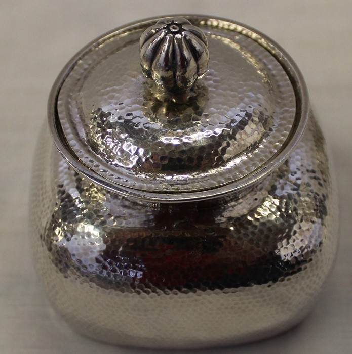 Chinese export silver 4 piece tea service, of rounded square shape with hammered decoration, bearing - Image 6 of 12