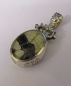 Sterling silver Whitby Jet and Blue John pendant Sheffield 2003 L 4 cm total weight 10 g