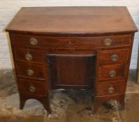 Georgian mahogany veneer bow fronted knee hole desk Ht 75cm W 91cm D 58cm