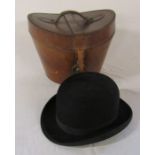 R Coney Tailors and Outfitters Louth bowler hat size 7 1/8 and leather hat box
