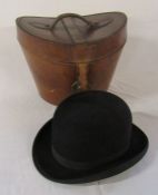 R Coney Tailors and Outfitters Louth bowler hat size 7 1/8 and leather hat box