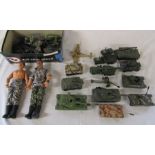 Selection of play worn military die cast tanks etc inc Dinky and Corgi & vintage play worn Action