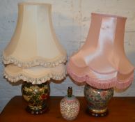 2 Oriental lamps & one other with 4 shades