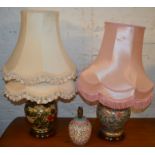 2 Oriental lamps & one other with 4 shades