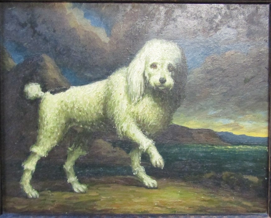Framed oil painting of a dog (unsigned) 39 cm x 34 cm & a gilt framed print of two spaniel type dogs - Image 2 of 3