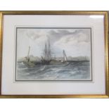 Framed hand coloured lithograph of a nautical scene after Clarkson Stanfield c1850 from Royal Mile