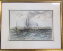 Framed hand coloured lithograph of a nautical scene after Clarkson Stanfield c1850 from Royal Mile