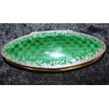 Silver dressing table pot with green guilloche enamel decoration to lid Chester 1909, maker Jay,