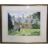 Framed watercolour 'In the grounds of Caius College Cambridge II' by Ken Wells 47.5 cm x 39.5 cm -