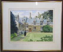 Framed watercolour 'In the grounds of Caius College Cambridge II' by Ken Wells 47.5 cm x 39.5 cm -