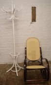 Bentwood rocking chair & a coat stand