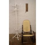 Bentwood rocking chair & a coat stand