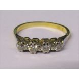 18ct gold 4 stone diamond ring, total carats 0.30,  size O weight 2.8 g