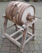 Hathaway barrel butter churn on stand (some woodworm)
