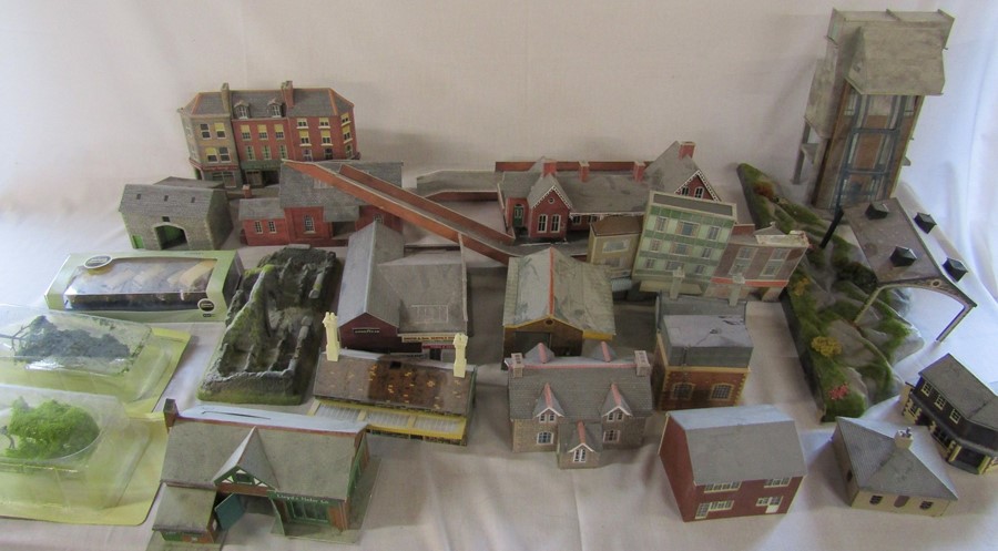 Various model railway model buildings inc Church, Station, row of houses etc (sample shown)