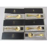 Cased set of 5 Georg Jensen Denmark gilt sterling flower spoons dating from the 1970s