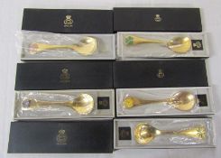 Cased set of 5 Georg Jensen Denmark gilt sterling flower spoons dating from the 1970s