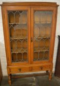 Early 20th century display cabinet with leaded glass panel doors (crack to one pane) Ht 158cm W 93cm