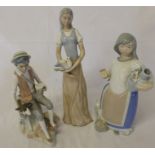 Valencia figures of a girl holding a dove (af), a girl carrying water & Cassades figure of a boy
