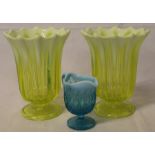 Pair of Davidson vaseline primrose glass vases (from the Pearline collection) & small Davidson