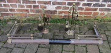 Brass fender & 2 hearth tidy / fireside companion sets