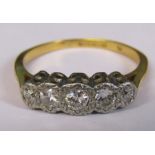 Tested as 18ct gold five stone diamond ring weight 3.2 g, total carat size approximately 0.33 ct,