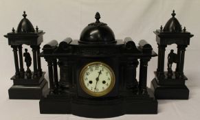 Waterbury black slate clock garniture with original bill of sale