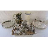 Piquot ware tea set, Wedgwood vase & silver plated trays etc
