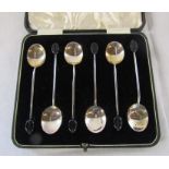 Cased silver coffee bean teaspoons Sheffield 1938 total weight 1.02 ozt