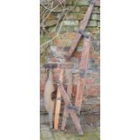 Yoke, whipple tree, 2 carcass hangers / gimbles (some woodworm)