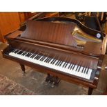 Modern Challen baby grand piano in a mahogany case H 29 cm (cover shut), L 138 cm, W 144.5 cm