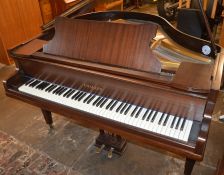 Modern Challen baby grand piano in a mahogany case H 29 cm (cover shut), L 138 cm, W 144.5 cm