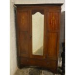 Edwardian wardrobe with inlaid panels & stringing H196cm W128cm D49cm