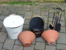 Coal bucket, ash bucket, hearth tidy & 2 wall planters