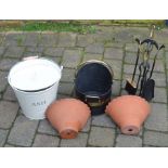 Coal bucket, ash bucket, hearth tidy & 2 wall planters