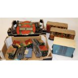 Hornby Series Meccano tinplate turntable, quantity of metal track, 2 hand-built carriages & wagon