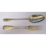 Georgian silver spoon (hallmarks indistinguishable) weight 1.08 ozt & a Victorian fork London 1842
