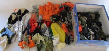 Box of vintage Action Man outfits and accessories