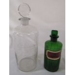 2 glass pharmacy / pharmaceutical bottles H 27 cm and 17.5 cm