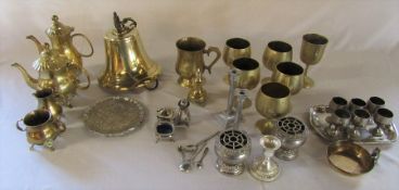 Large brass wall bell H 14 cm & various silver plate etc