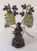 Tiffany style bronze effect figural lamp H 52 cm