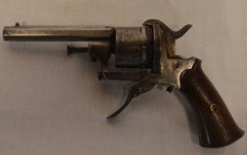 Six pin fire revolver with walnut grip 8.0cm barrel length