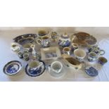 Various blue and white ceramics inc Sadler, Ringtons and Delft