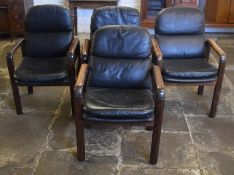 4 Dyrlund rosewood & leather open arm chairs