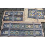 5 Victorian leaded stained glass panels (some damage) 1 x 58.5cm by 42cm, 2 x 18cm by 114cm, 2 x